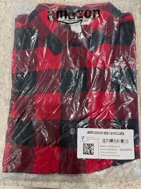 Amazon Essentials Red and Black Buffalo Plaid Shirt Jacket